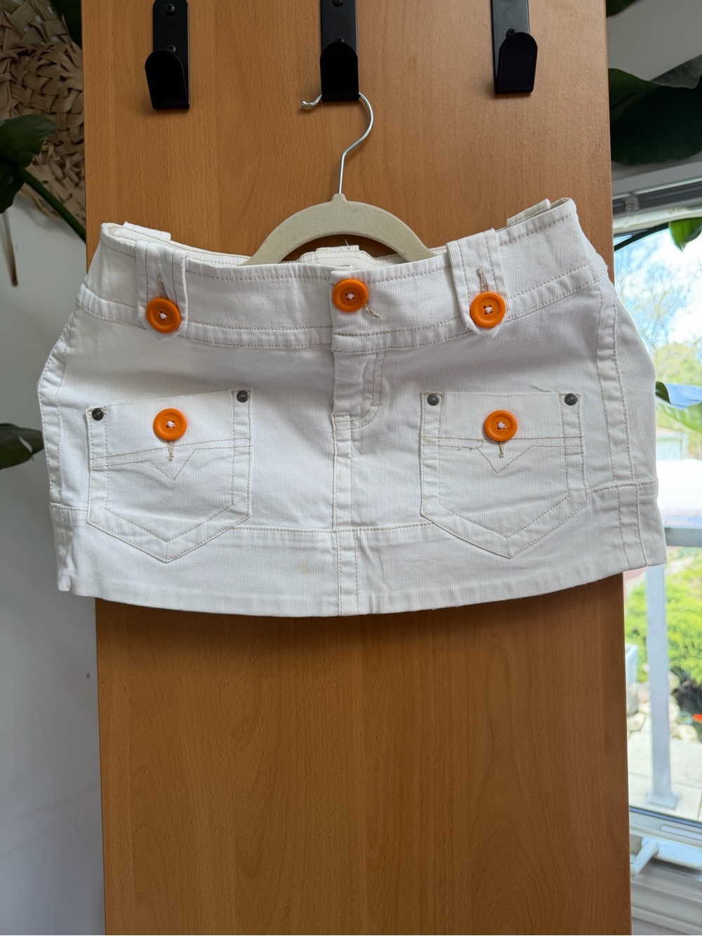 Vintage Diesel White Micro Mini Denim Skirt with Orange Button Accents